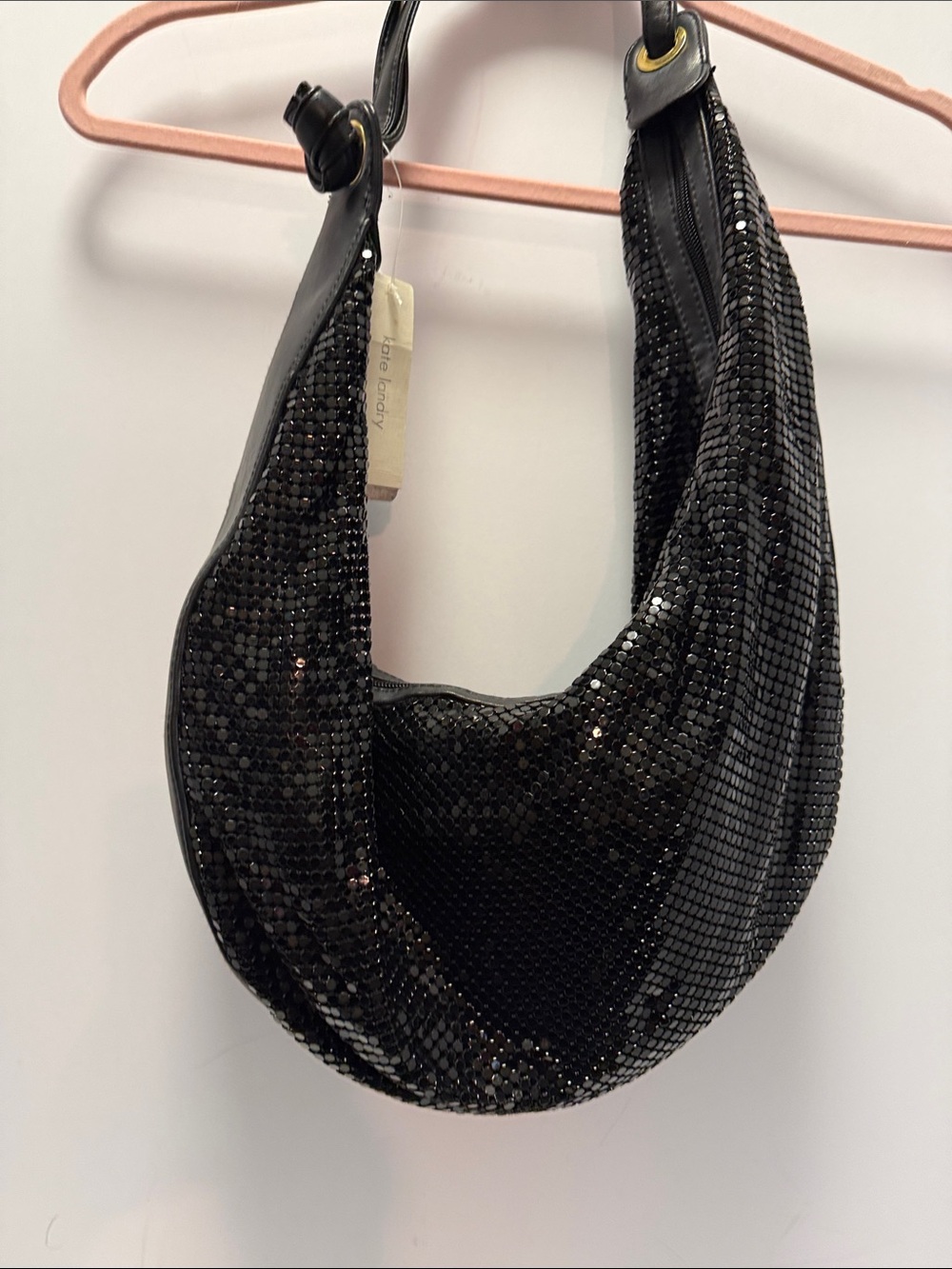 Kate Landry Black Metal Sequin Hobo Bag